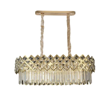 Lustre Retangular Dourado Cristal 85CM Sindora