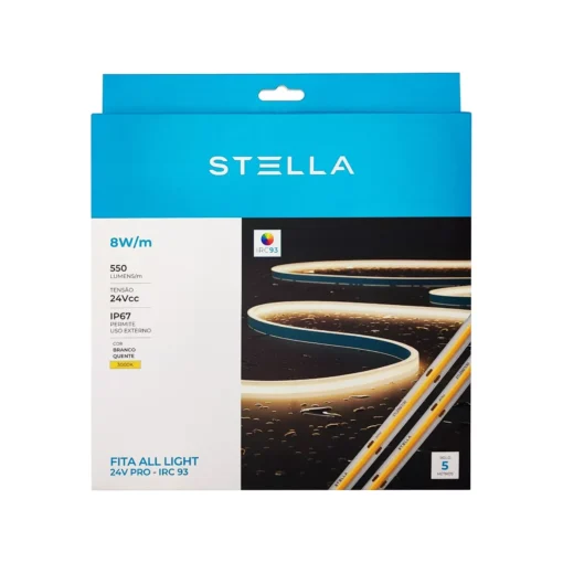 Fita Led Stella All Light 5m 24v Pro 8w/m Ip67 Cob 3000k