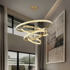 Pendente Intense 4 Aros LED Dourado Escovado - Usina Design