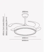 Ventilador De Teto Retrátil C/ Led Dimerizável Air Midas Opus Led - Imagem 6