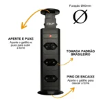 Torre De Tomadas Retrátil De Embutir Mesa Cozinha Sobrepor Bancada Escritório Totem Bivolt Plug 20A - Imagem 7
